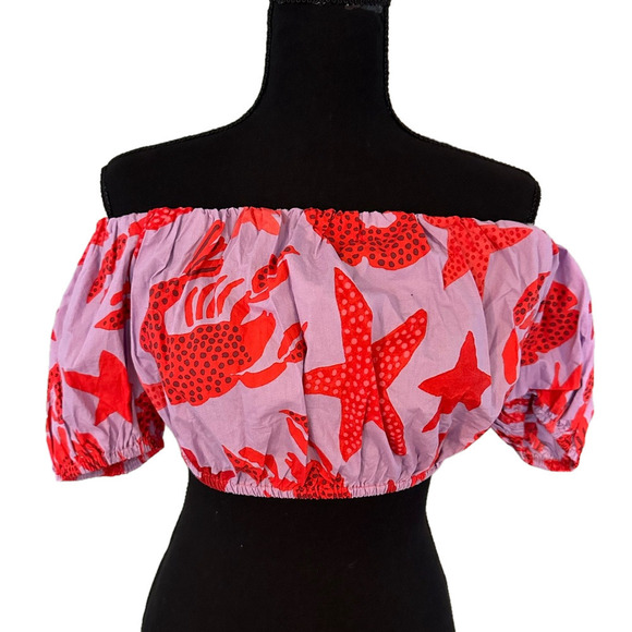 FARM Rio Tops - NWT FARM RIO PURPLE AND RED OFF THE SHOULDER CROP TOP